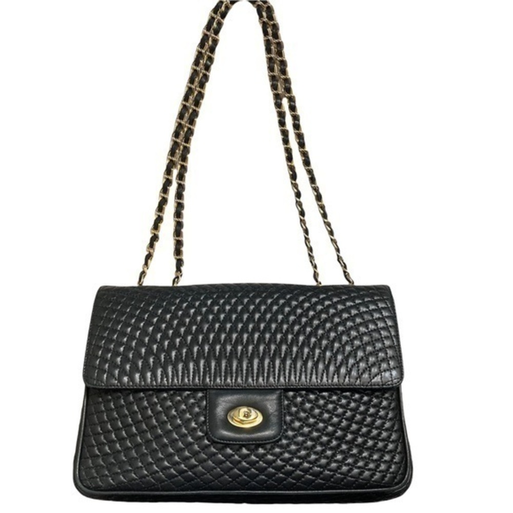 Bally authentic vintage black leather quilted bag